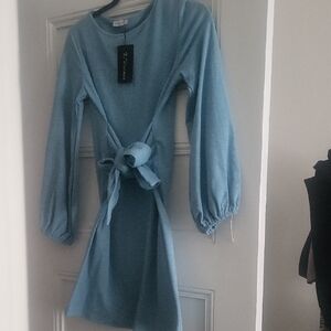 Elegant Blue Dress with waist cinching bow